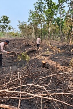 Pastikan Lahan Aman dari Api, Polsek Air Kumbang Lakukan Pendinginan Dampak Karhutla